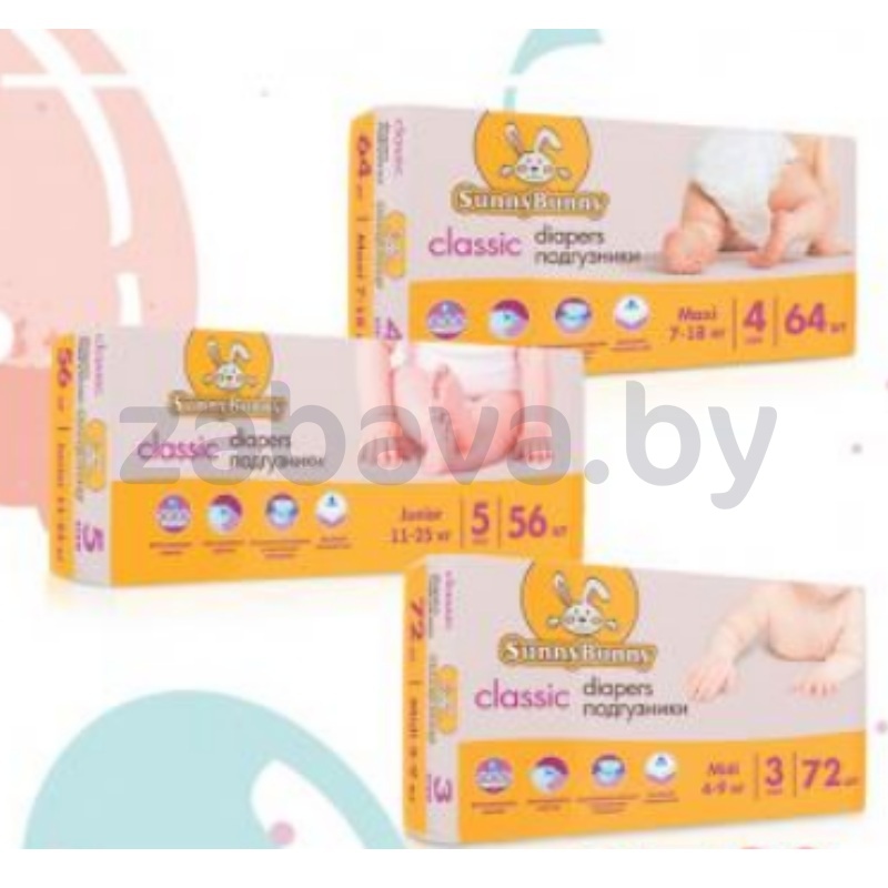 Подгузники Sunny Bunny, 72/64/56 шт.