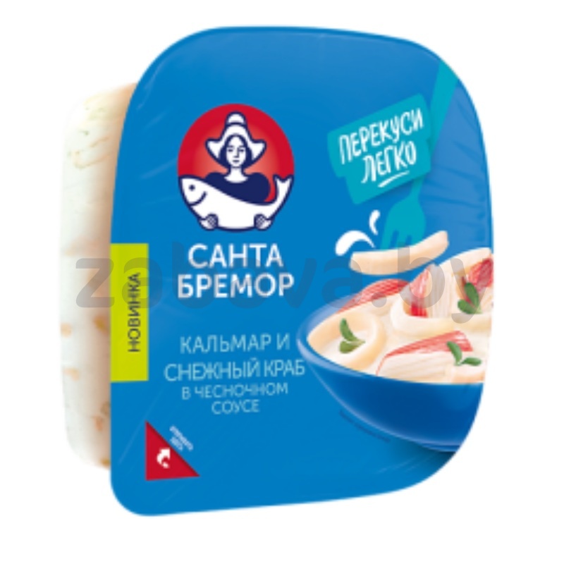 Салат «Санта Бремор», кальмар и снежный краб в чесночн. соусе, 150 г
