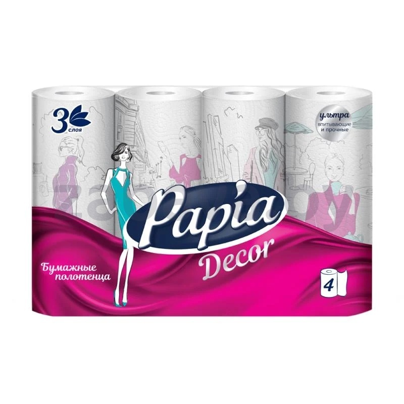 Полотенца бумажные Papia Decor, 3 слоя, 4 шт.
