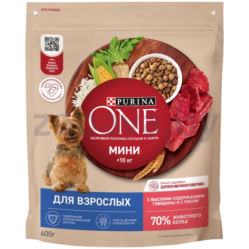 Корм для собак Purina One, говядина или рис, 600 г