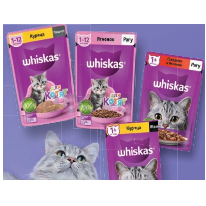 Корм для взрослых кошек или котят Whiskas, 75 г, в ассорт.