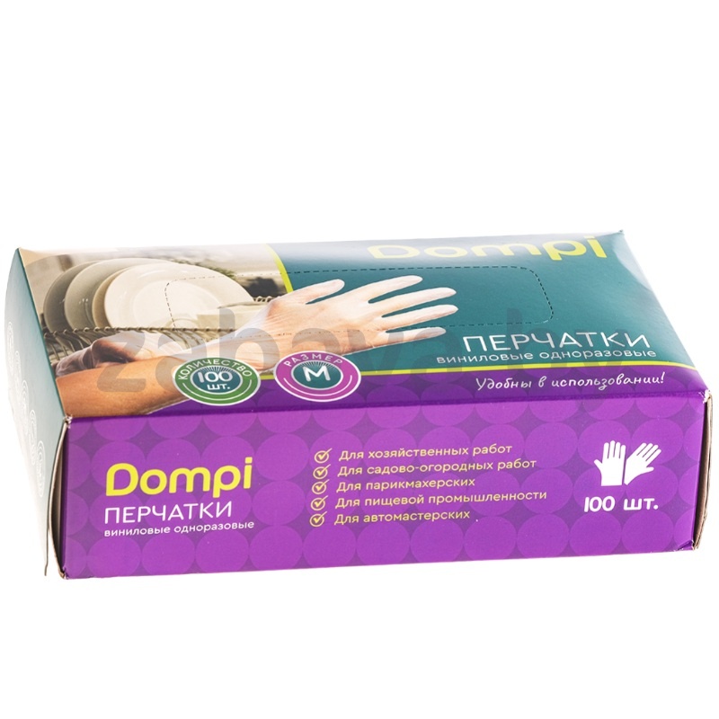 Перчатки винил. Dompi, однораз., 100 шт.