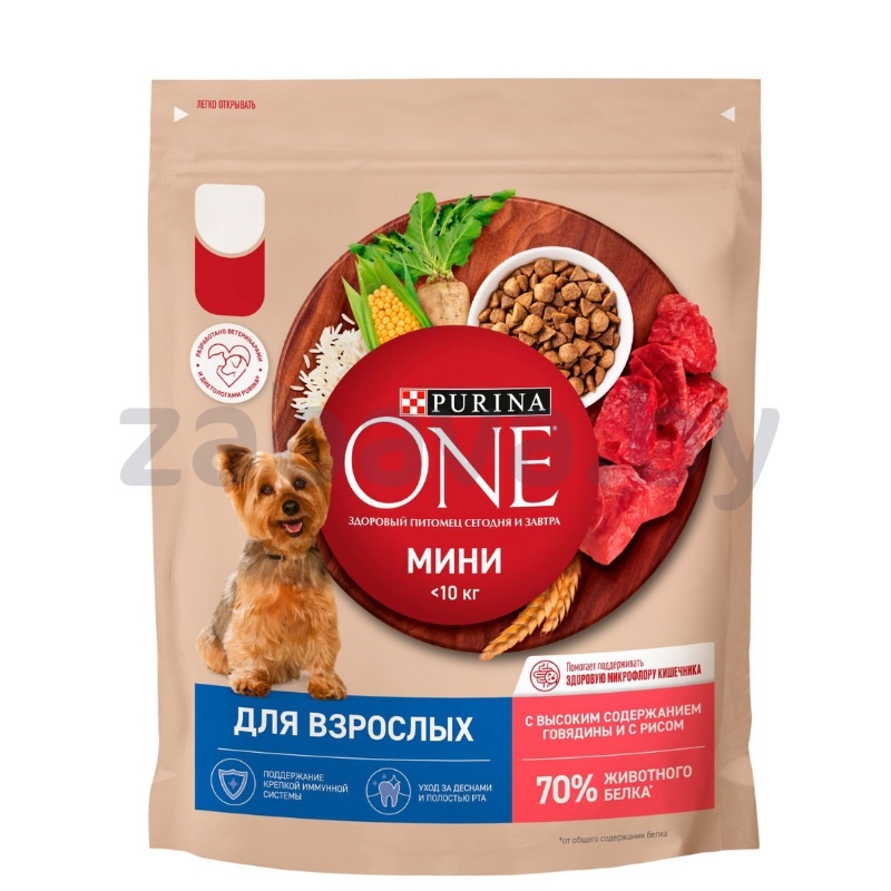 Корм Purina One для собак, с говяд. и рисом, 600 г