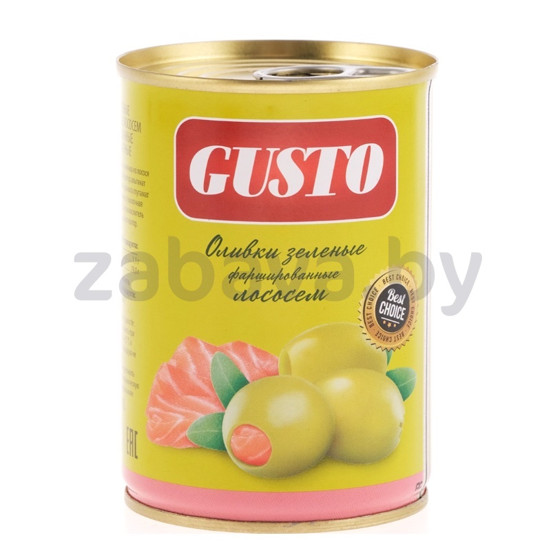 Оливки зеленые Gusto, фарш. лососем, 280 г