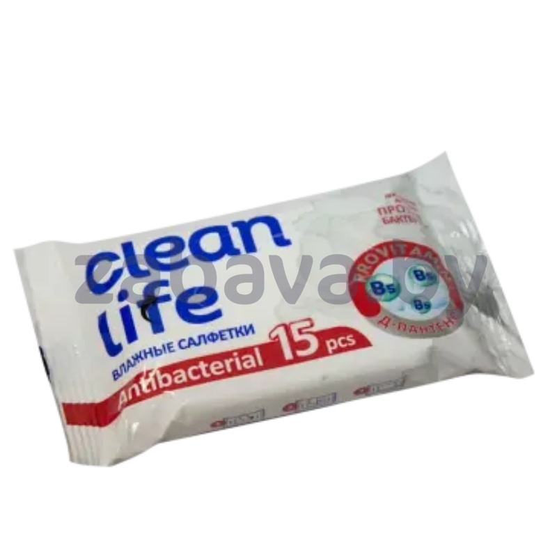 Салфетки влажные Clean Life, антибакт., алоэ вера, 15 шт.