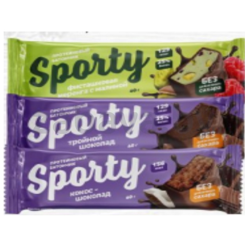 Батончик протеинов. глазиров. Sporty, 40 г, в ассорт.