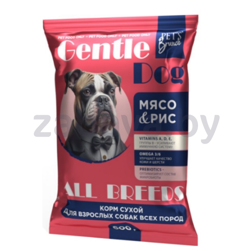 Корм Gentle Dog, мясо-рис, 600 г