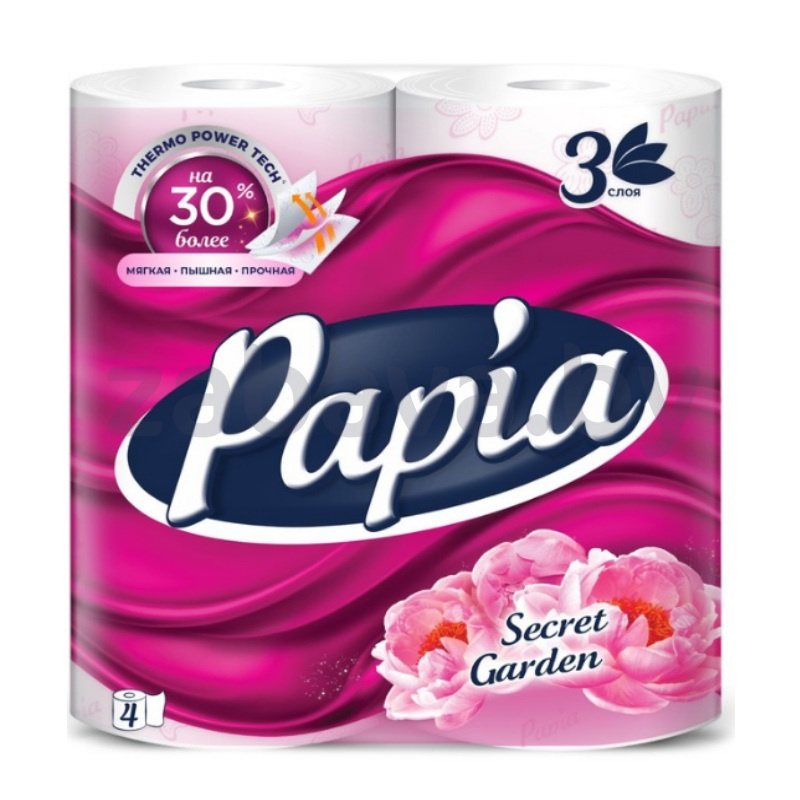 Бумага туалетная Papia Secret Garden, 3 сл., 4 рул.