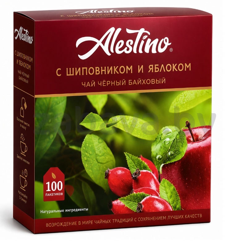 Чай черный Alestino, шиповник-яблоко, 100 пак. по 1,5 г