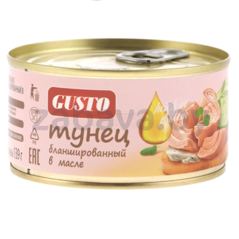 Консервы рыбные Gusto, тунец, филе, натур. в масле, РФ, 185 г