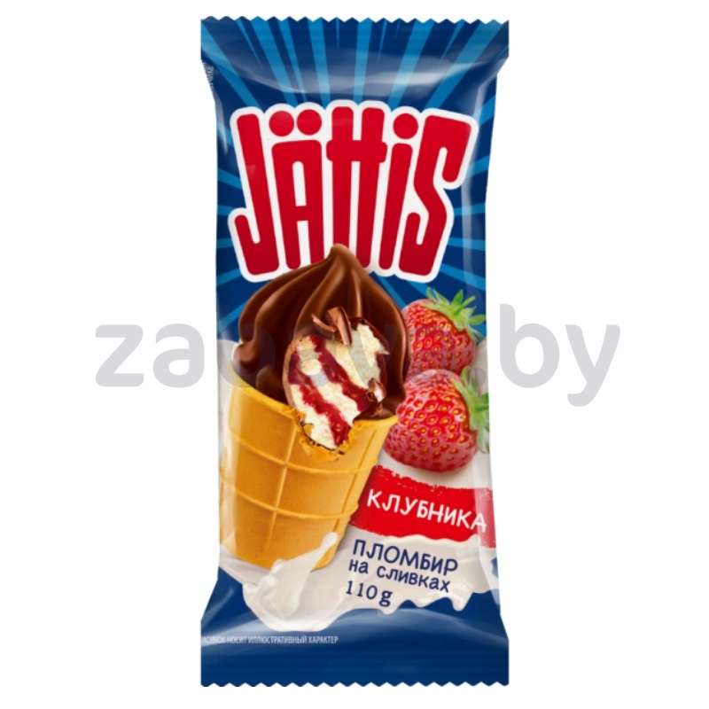 Мороженое Jattis, пломбир, ваниль-клубничн. джем, 110 г