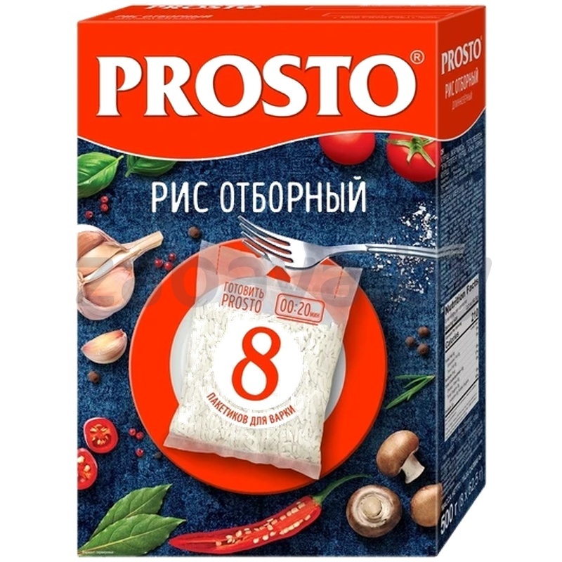 Рис Prosto, отборный, 8 пак. для варки, 500 г