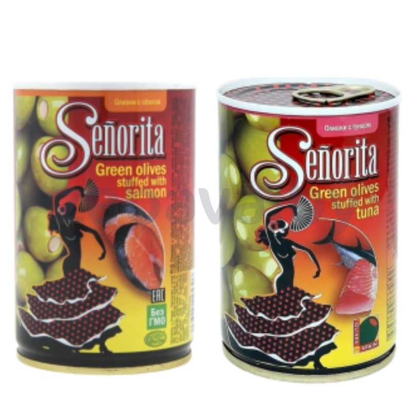 Оливки Senorita, фарш. семгой/тунцом, 280 г