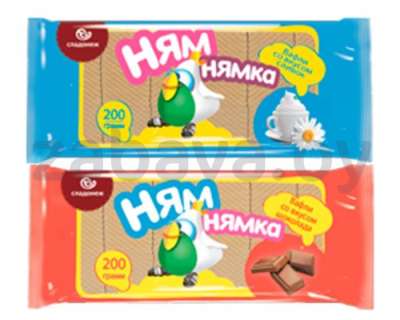 Вафли «Ням-Нямка» со вкусом шоколада или сливок, 200 г