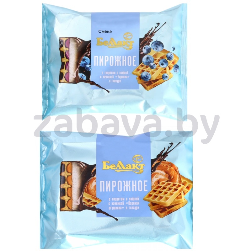 Пирожное «Беллакт» творожное, черника/вар. сгущенка, 23%, 100 г, 4 шт.