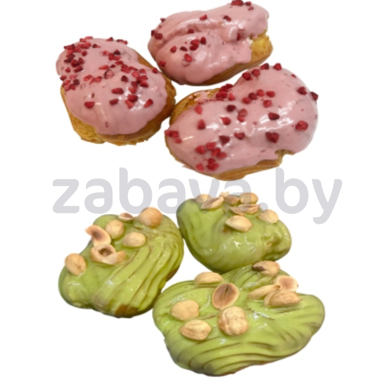 Пирожное заварное «Малина-Баблгам» или «Фисташка-Лесной орех», 1 кг