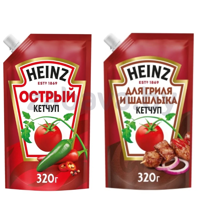 Кетчуп Heinz, для гриля и шашлыка или томатный острый, 320 г