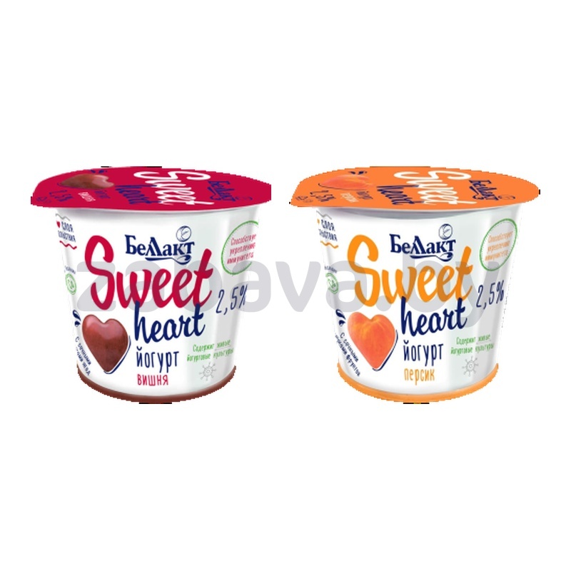 Йогурт «Беллакт» Sweet Heart, персик или вишня, 2,5%, 150 г