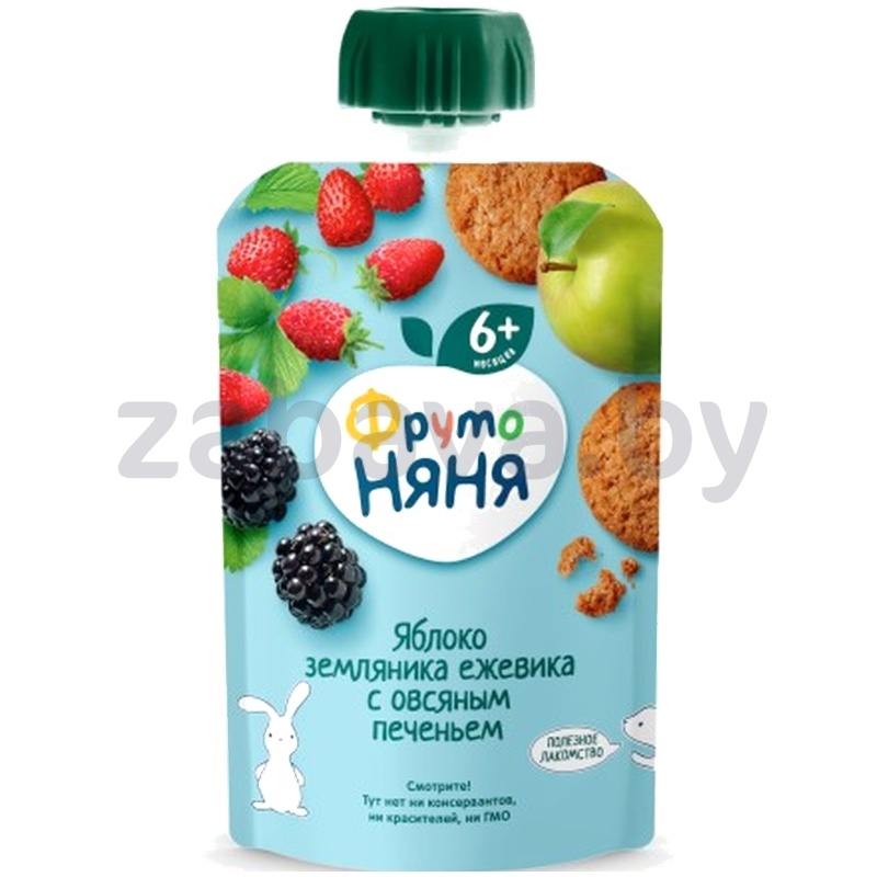 Пюре «ФрутоНяня», яблоко-земляника-ежевика-овсяное печенье, 90 г