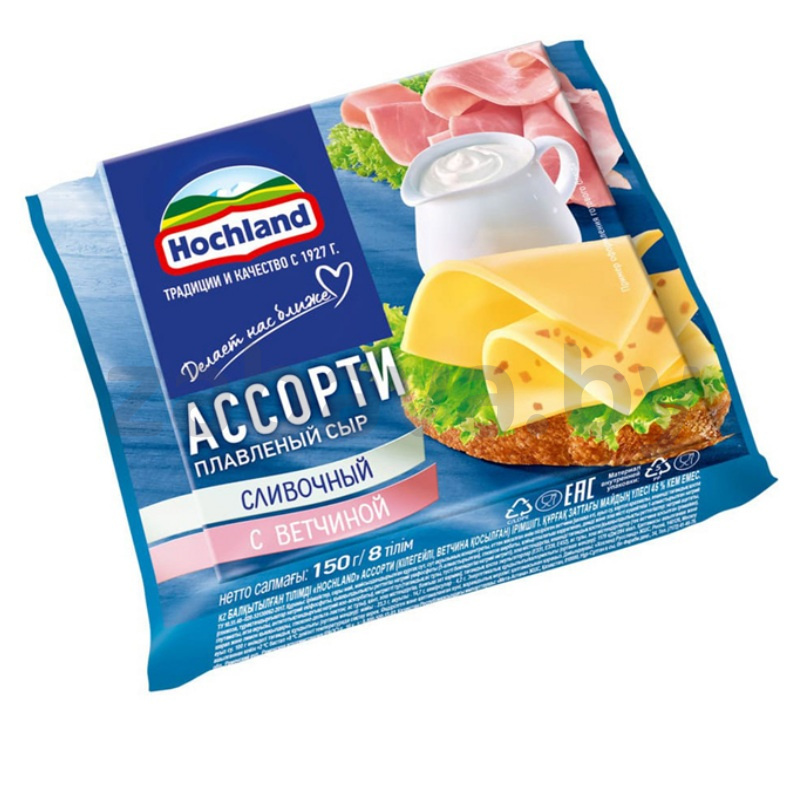 Сыр плавленый Hochland «Ассорти» сливочный, с ветчиной, 150 г