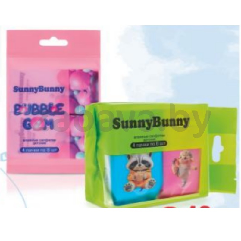 Влажные салфетки Sunny Bunny, детские, 4×8 шт.