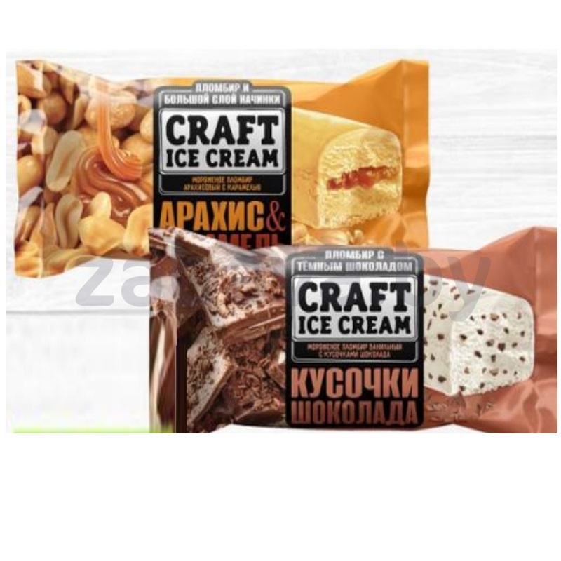 Мороженое Craft Ice Cream, пломбир, 200 г, арахис-карамель или ваниль с кус. шокол.