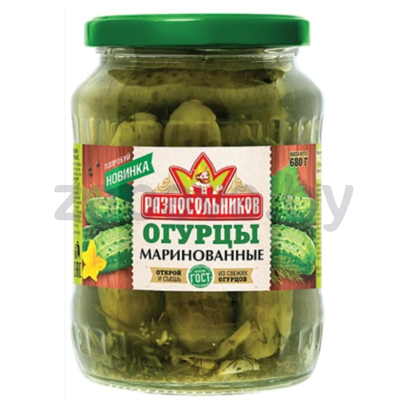 Огурцы маринованные «Разносольников», 680 г, хрустящ. или классич.