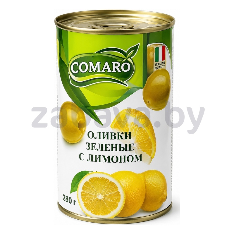 Оливки зеленые Comaro, с лимоном, 280 г