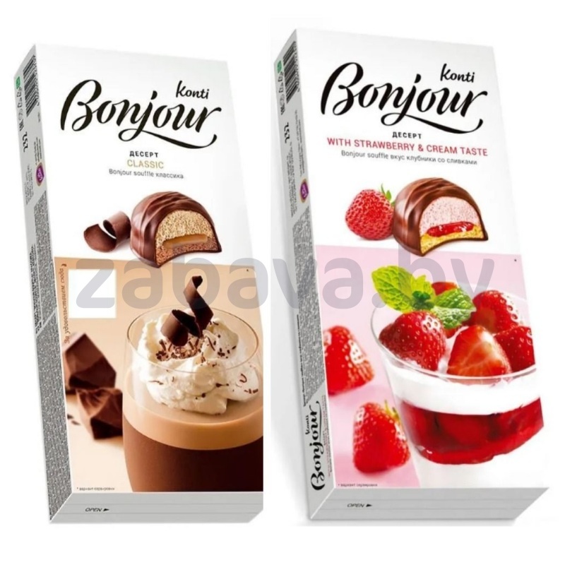 Десерт Bonjour, клубника со сливками или classic, 232 г