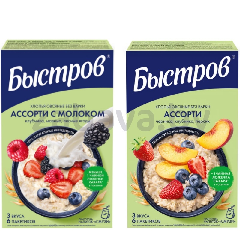 Каша овсяная «Быстров», ассорти или ассорти с молоком, 240 г