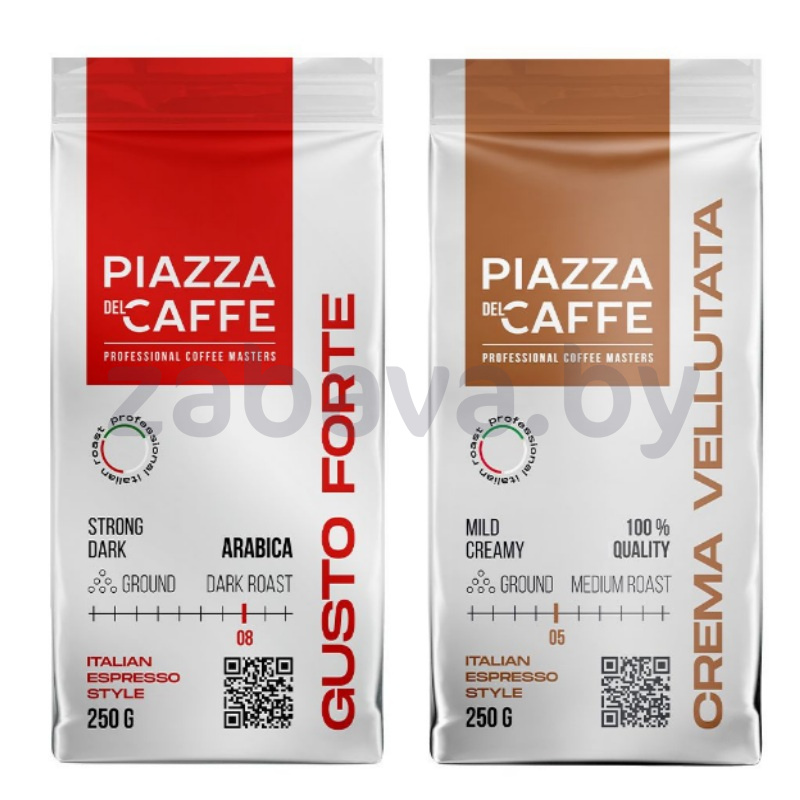 Кофе Piazza del Caffe, молотый, Gusto Forte/Crema Vellutata, 250 г