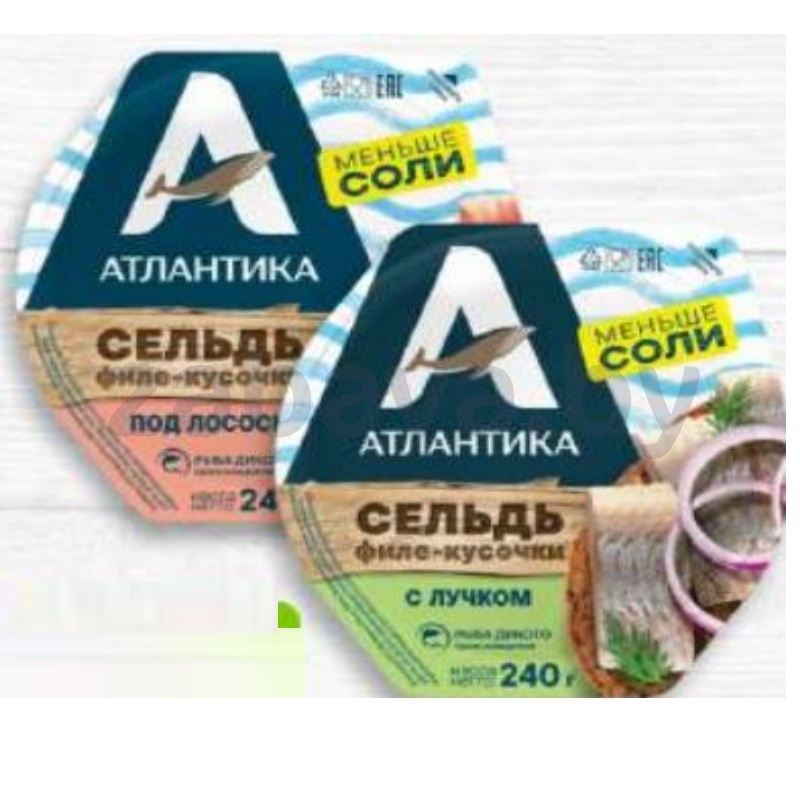 Сельдь «Атлантика», филе-куски, в масле, под лосось или с лучком, 240 г