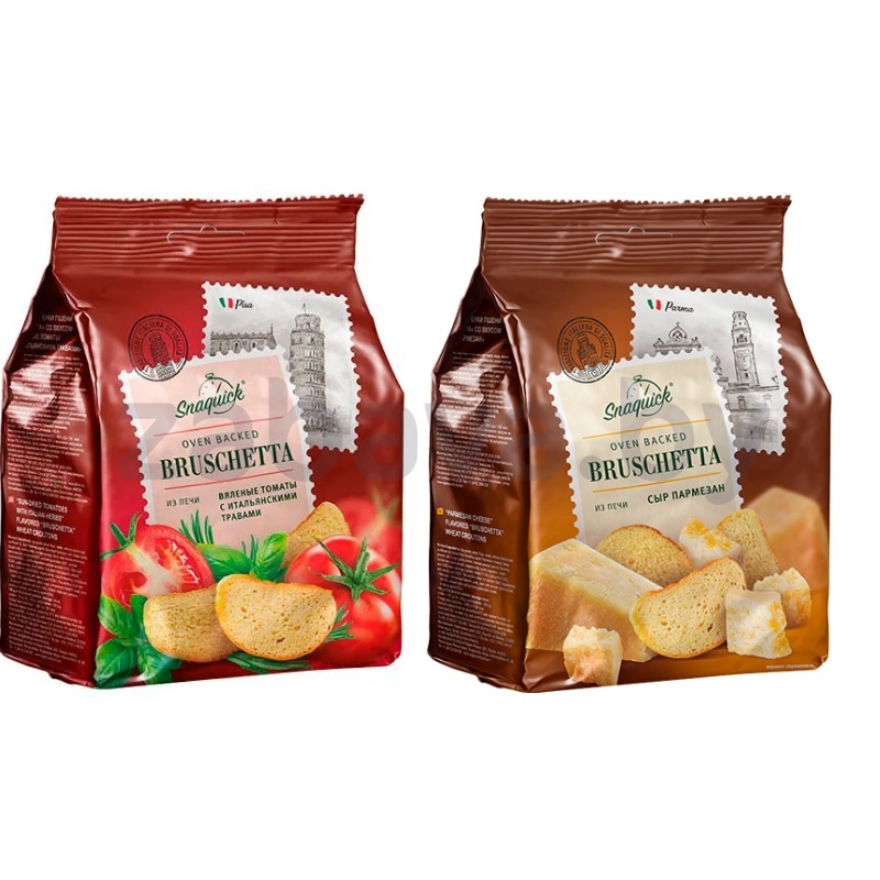 Сухари-гренки Snaquick Bruschetta, 80 г, с вял. томатами или с сыром пармезан