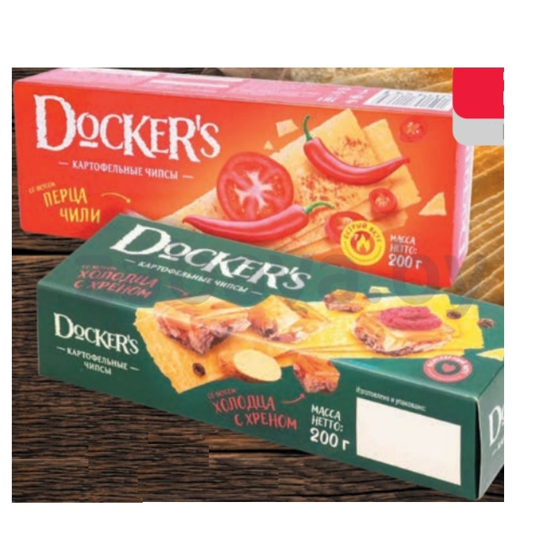Чипсы Docker's, холодец с хреном или перец чили, 200 г