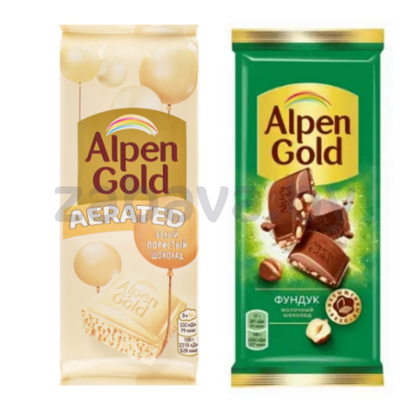 Шоколад Alpen Gold, белый пористый или фундук, 75/80 г