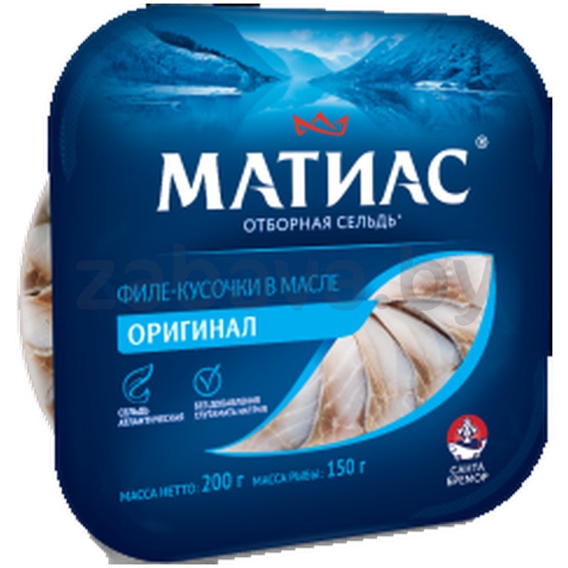 Филе-кусочки сельди атлантической «Матиас» «Оригинал», с/с, в масле, 200 г