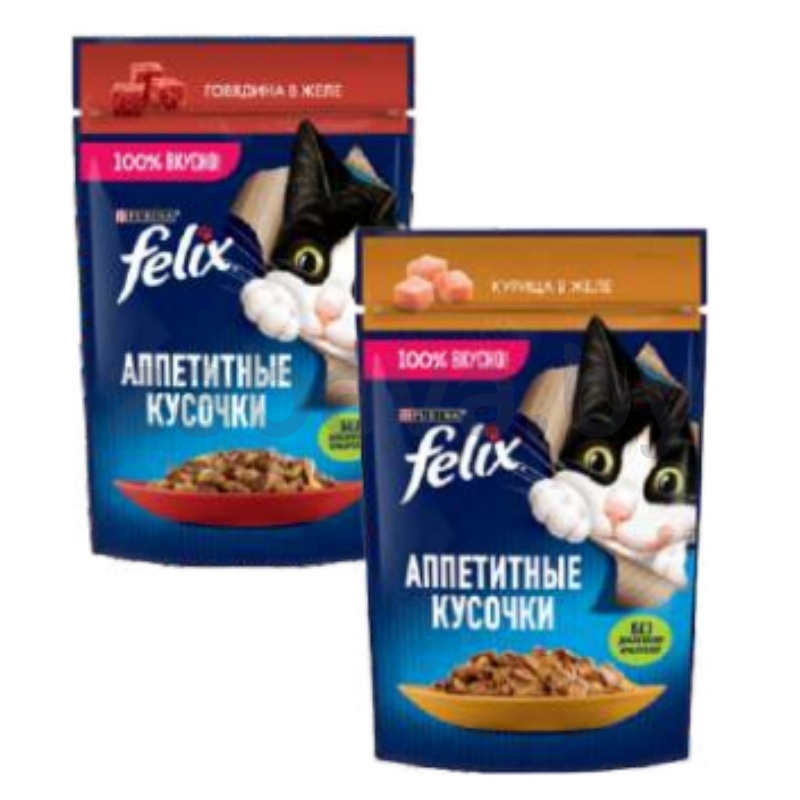 Корм для кошек Felix, курица/говядина в желе, 75 г
