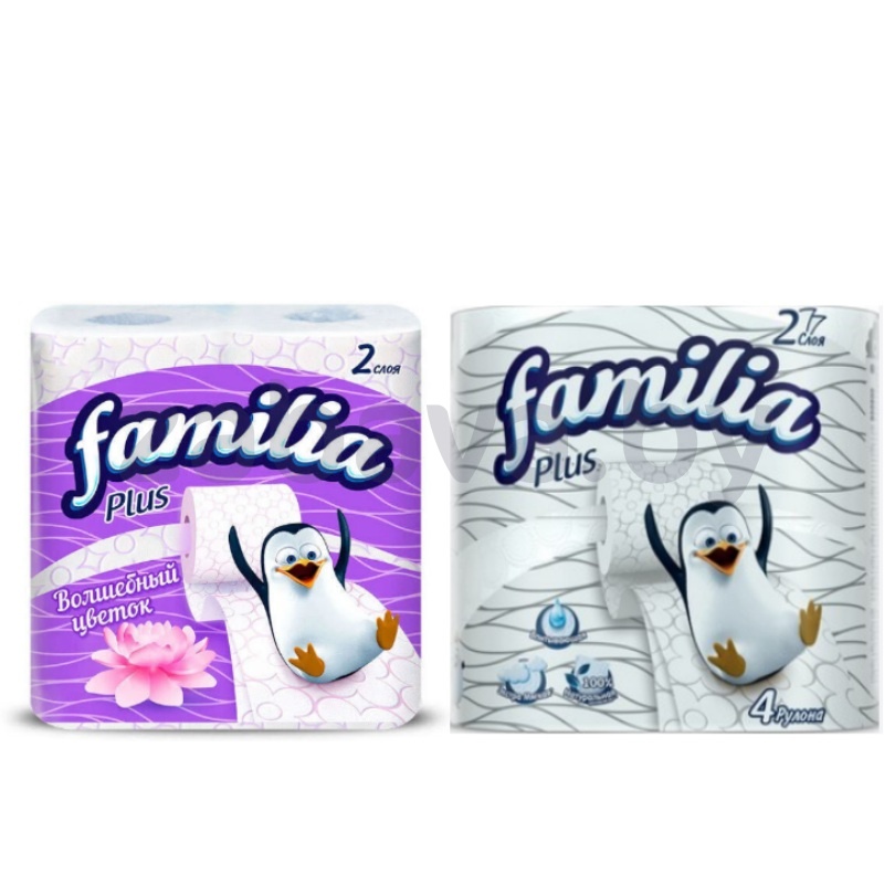 Бумага туал. Familia Plus, 2 слоя, 4 рул.