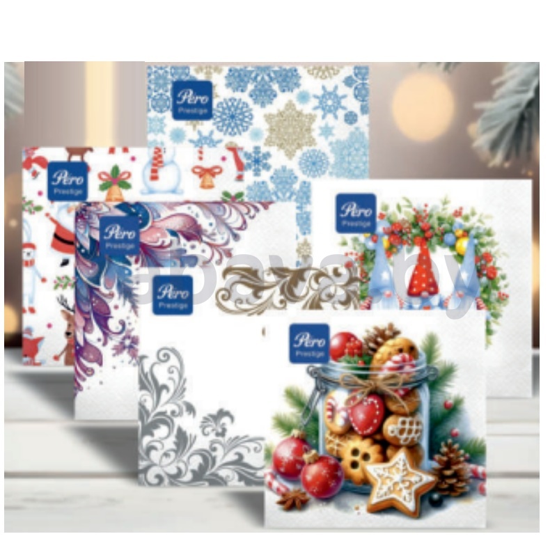 Салфетки Pero новогодние, 33×33 см, 20 шт., в ассорт.