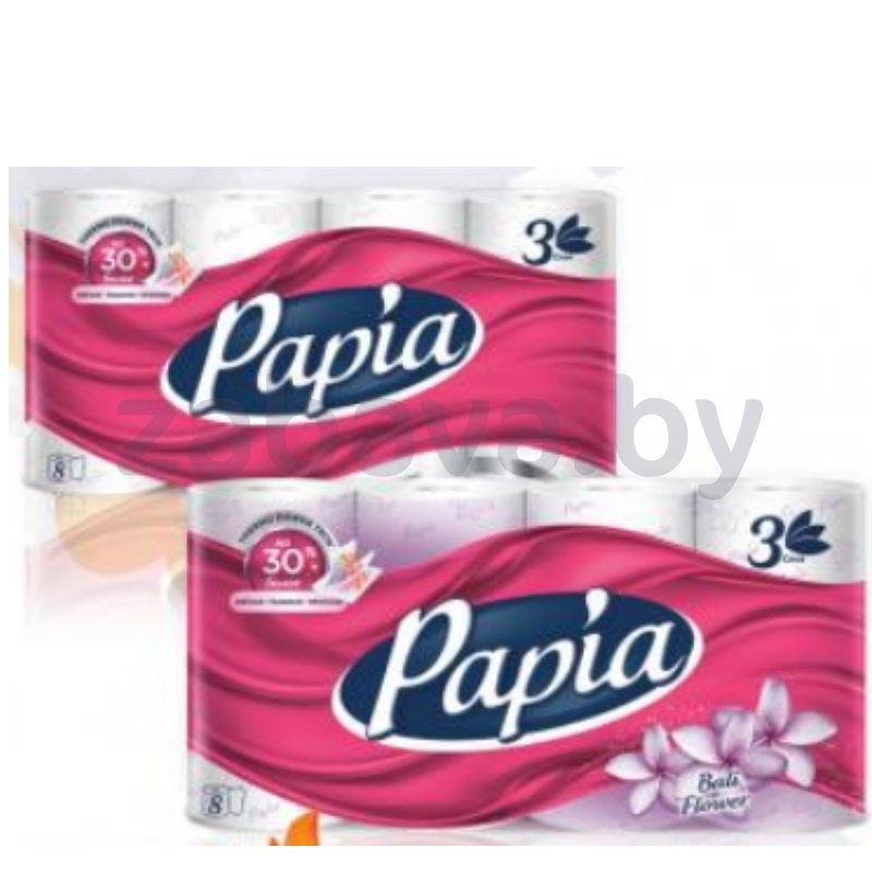 Бумага туалетная Papia, 3 слоя, 8 рулонов