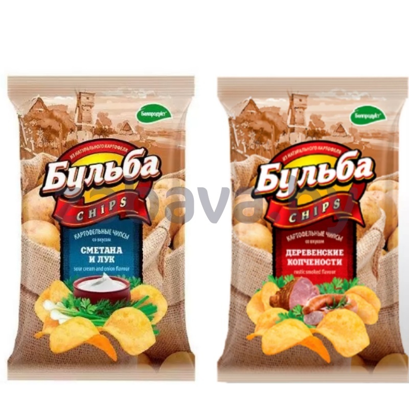 Чипсы «Бульба Chips» сметана и лук или деревенск. копчености, 75 г