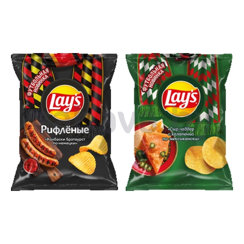 Чипсы Lay's, рифлен. колбаски братвурст по-немецки или сыр чеддер с халапеньо, 105 г