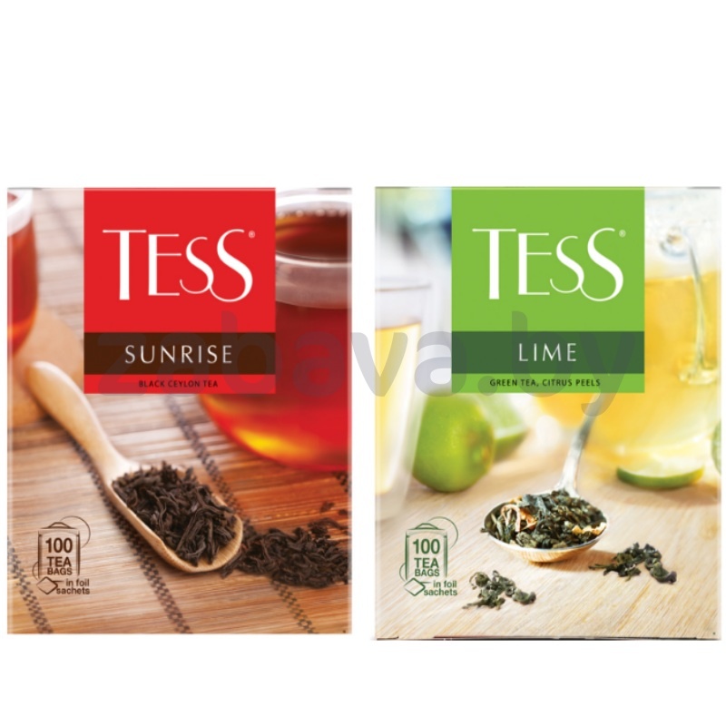 Чай Tess, черный Sunrise или зеленый Lime, 100 пак.