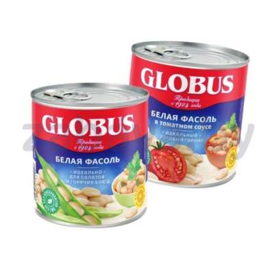 Фасоль Globus, белая или белая в томатном соусе, 400 г