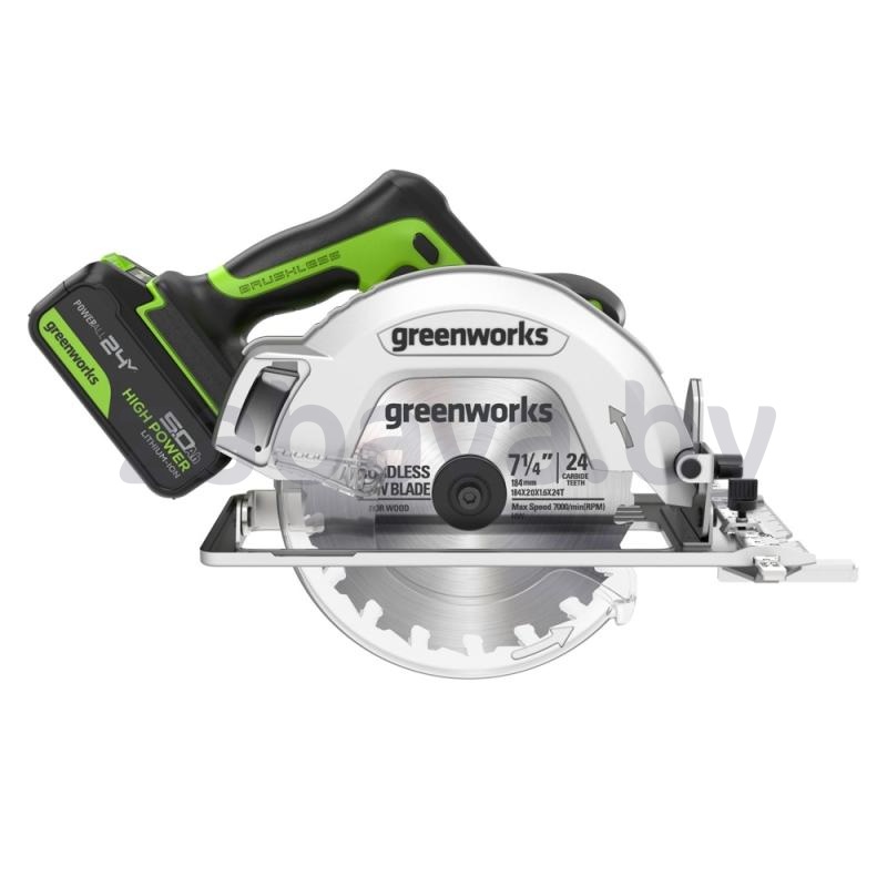 Циркулярная пила аккумуляторная Greenworks GD24CS 24 В (АКБ 5 А·ч + ЗУ)
