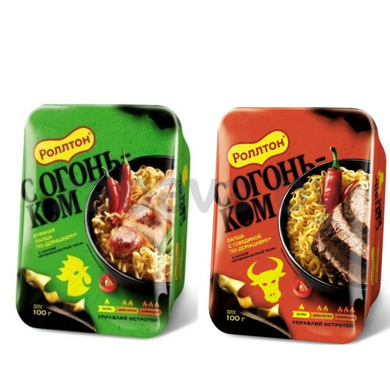 Лапша «Роллтон» «С огоньком» б/п, с соусом чили, курица/говядина, 100 г