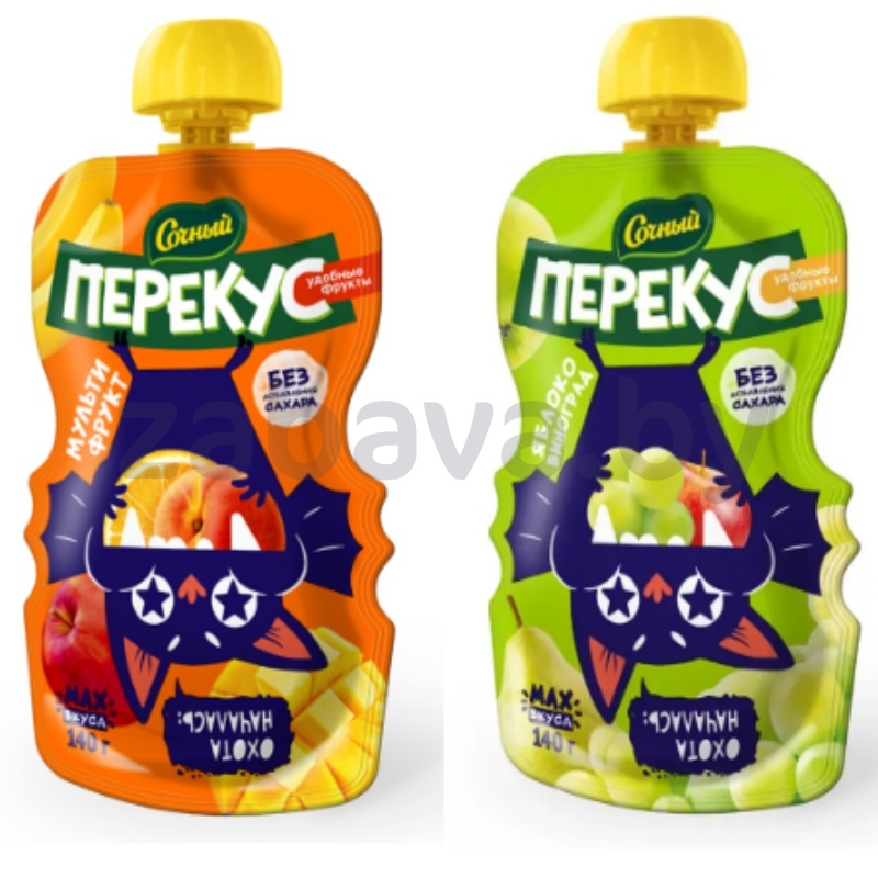 Пюре «Сочный перекус», 140 г, мультифрукт или яблоко-виноград