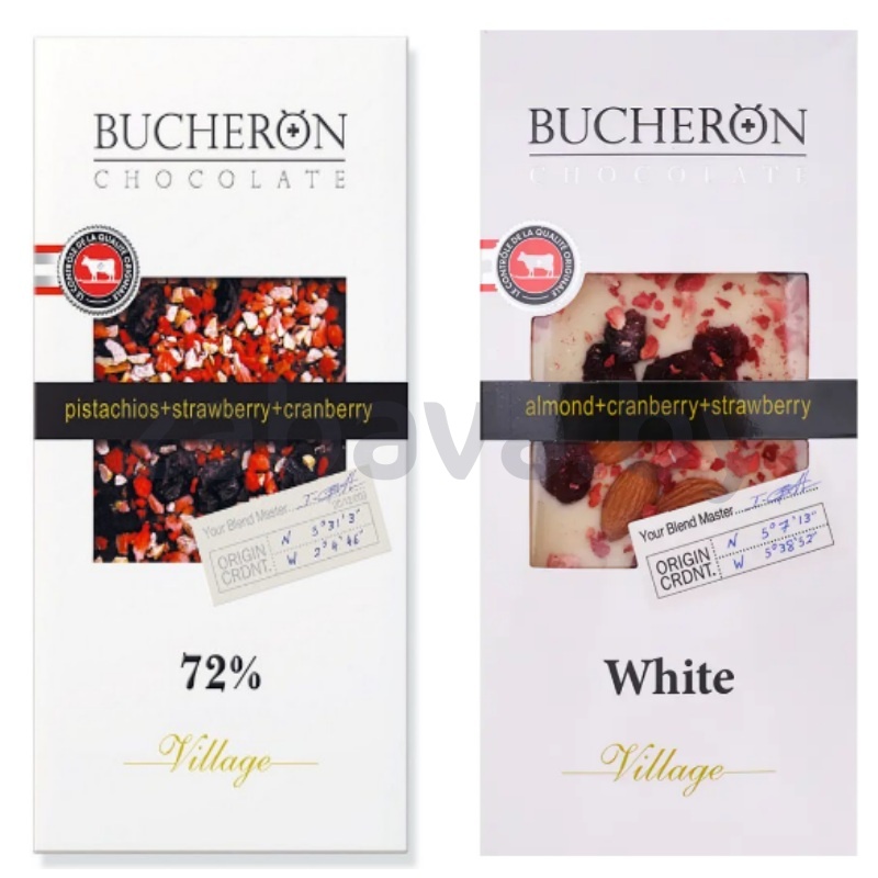Шоколад Bucheron, горьк. клюква-клубника-фисташка или бел. миндаль-клюква-клубника, 100 г