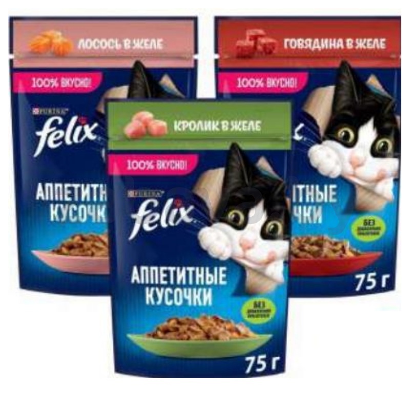 Корм для кошек Felix, 75 г, в ассорт.
