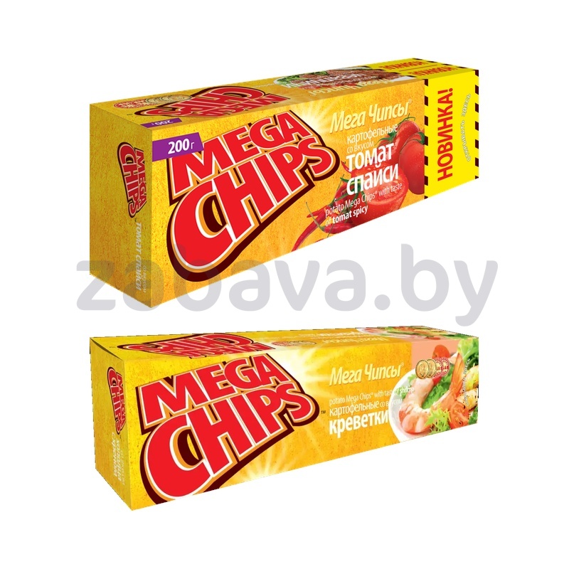 Чипсы Mega Chips картофельные, креветки или томат спайси, 200 г